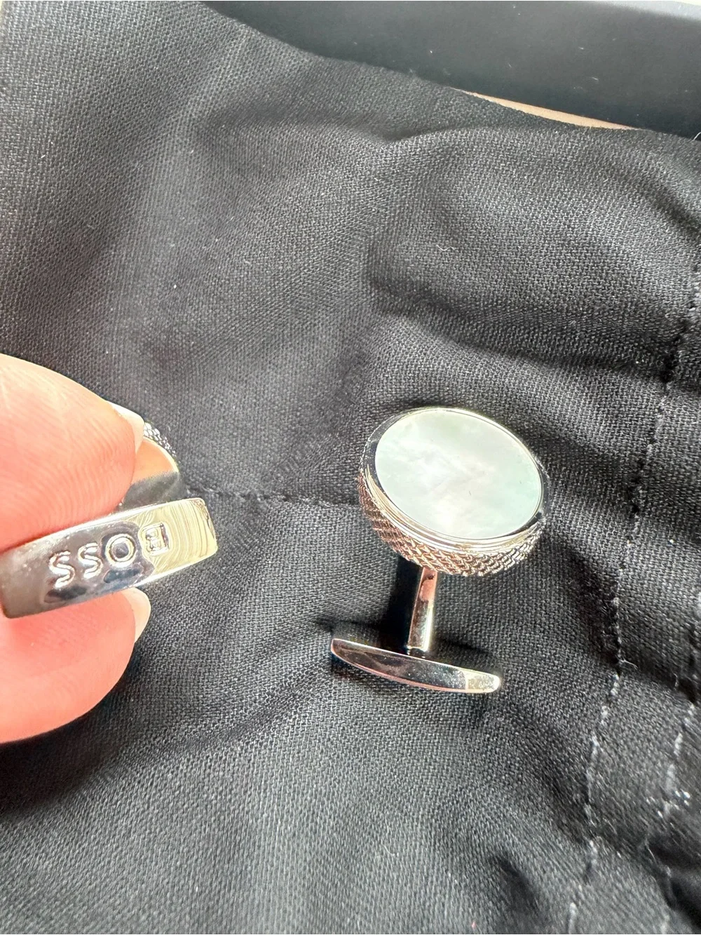 BOSS Silver-Tone Mother-of-Pearl Round Cufflinks